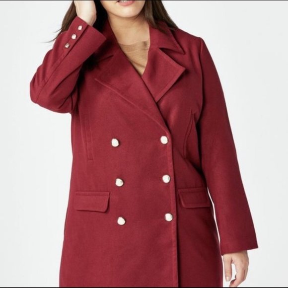 JustFab Jackets & Blazers - JUSTFAB Maroon Oxblood Naval Peacoat Pea Coat NWT